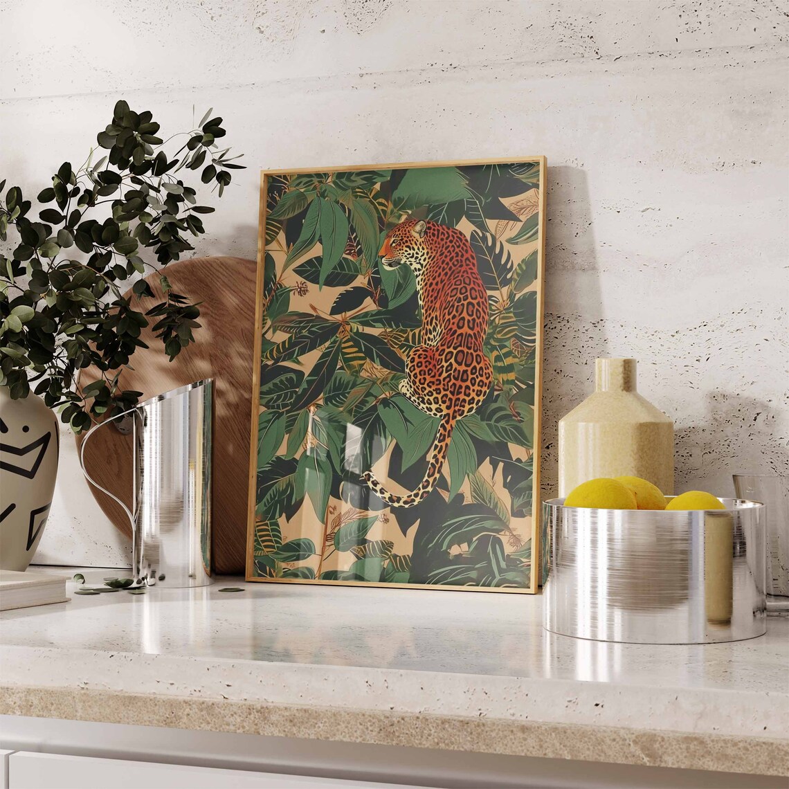 Leopard in Tropical Jungle Foliage Botanical Big Cat Art Poster - Image 3