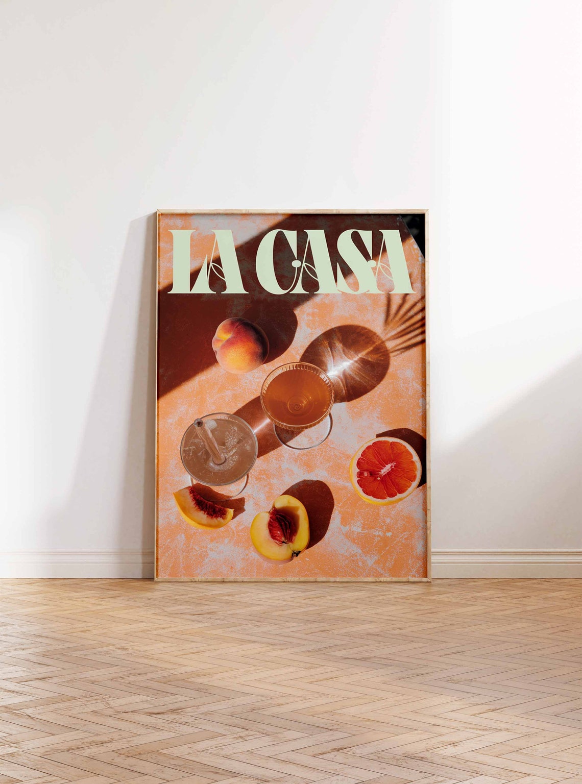 La Casa Peach Marble Table Cocktail Citrus Golden Hour Poster - Image 2