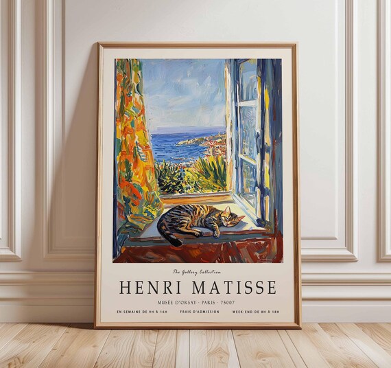 Henri Matisse Cat on Windowsill Overlooking the Sea Art Poster