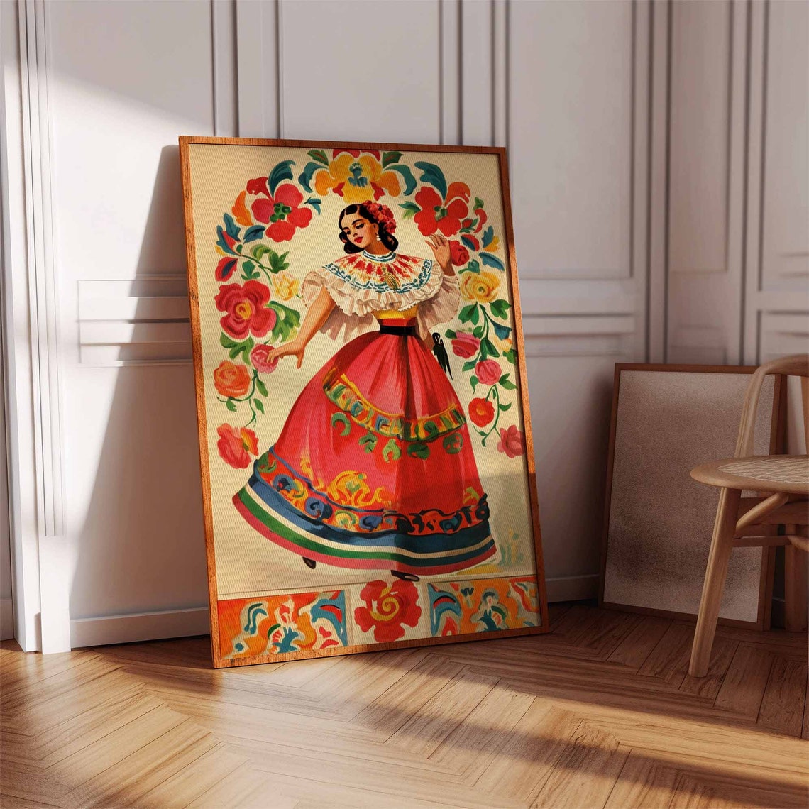 Vintage Mexican Folk Dancer In Floral Arch Traditional Art Poster - Image 3