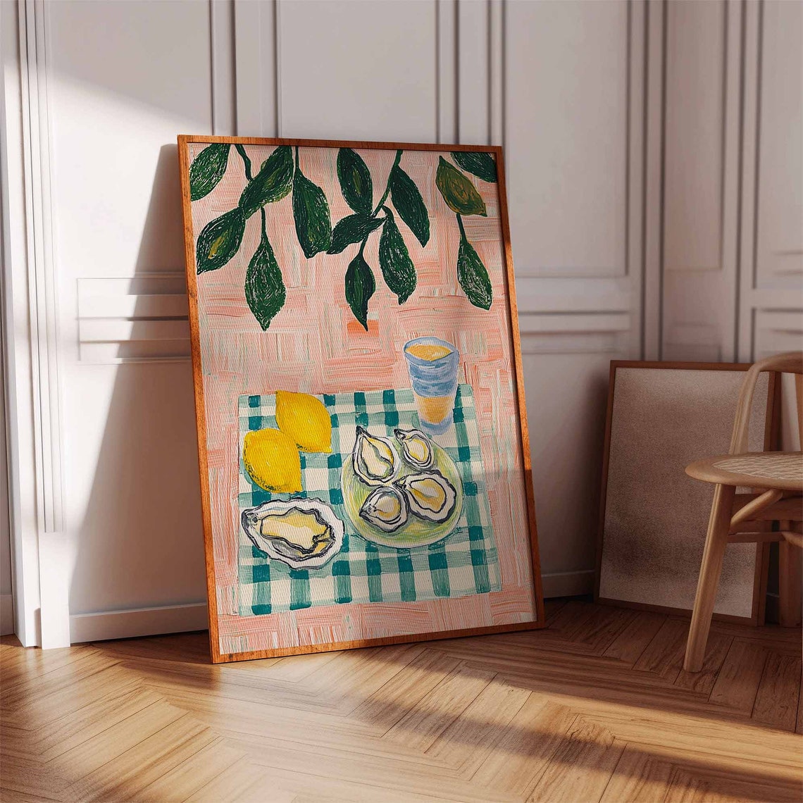 Oysters Lemons Orange Juice Green Gingham Summer Kitchen Wall Art - Image 2