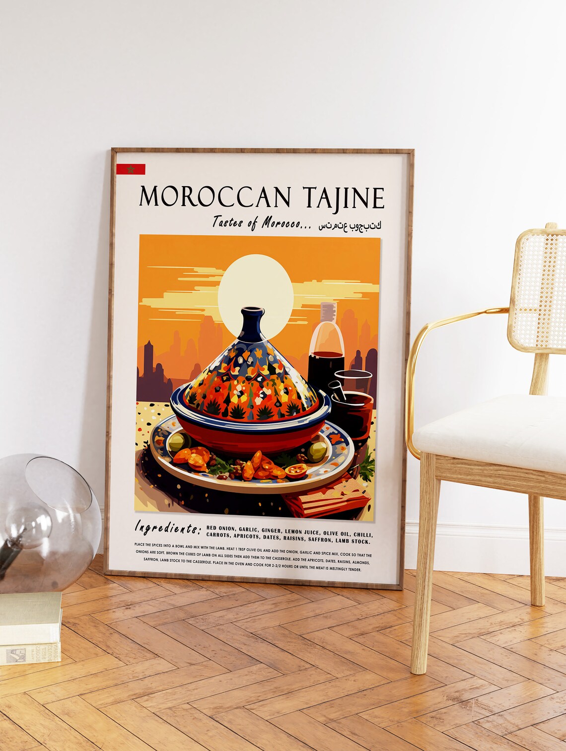 Moroccan Tajine Sunset Recipe Illustration Exotic Kitchen Wall Art - Image 2