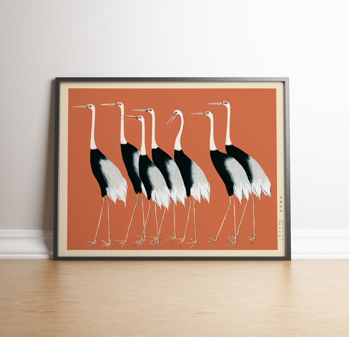 Ogata Korin Eight Red Crowned Cranes On Vermilion Art Poster