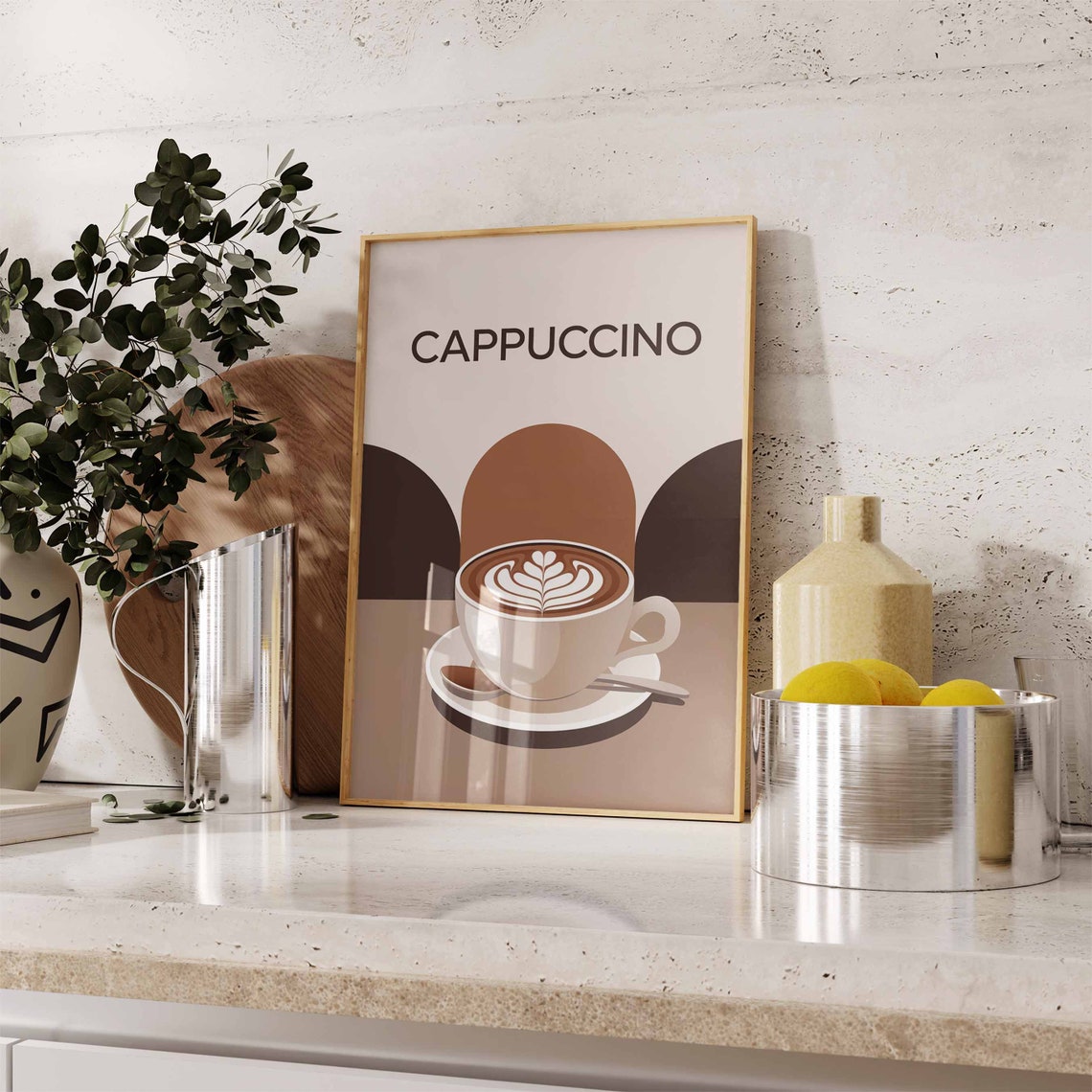 Cappuccino Latte Art Cup Retro Arch Modern Coffee Kitchen Poster - Image 3