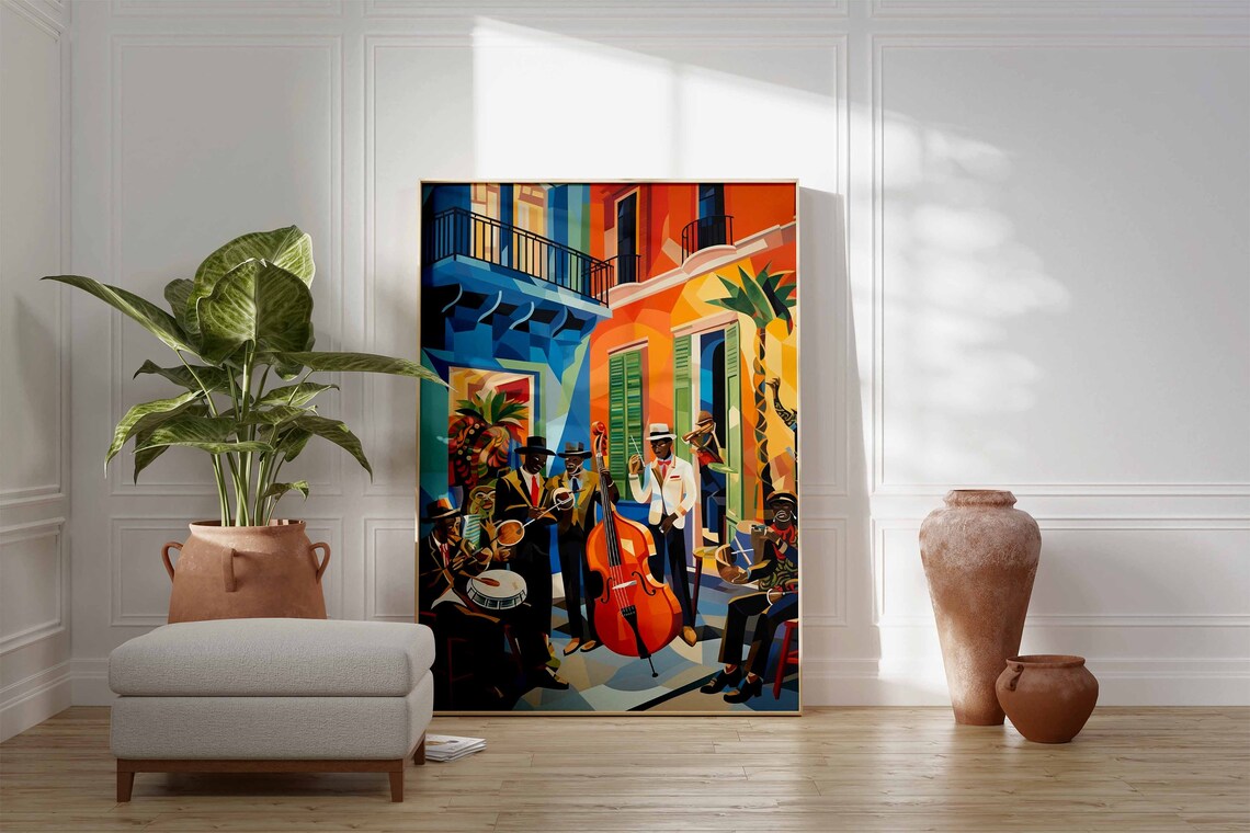 Vibrant Street Jazz Band Colorful Musicians Illustration Poster - Image 3