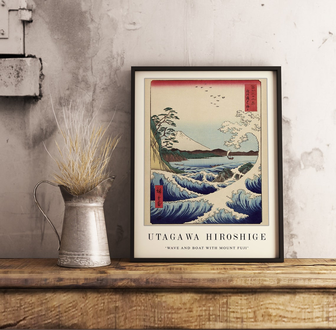 Utagawa Hiroshige Great Wave Boat with Mt Fuji Woodblock Poster - Image 2