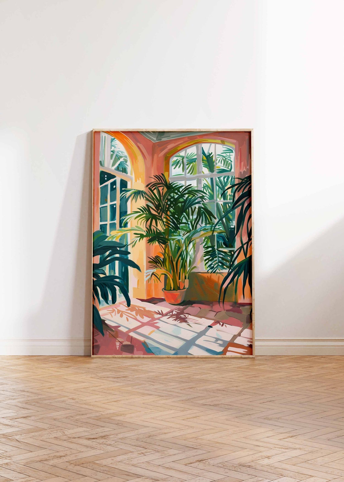 Vintage Tropical Palm Conservatory Sunlit Botanical Garden Wall Art - Image 3