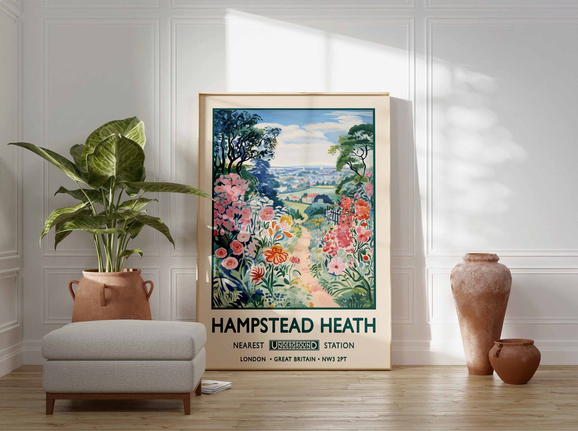 Hampstead Heath London Flower Garden Vintage Travel Style Poster - Image 3
