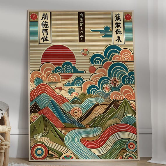 Yayoi Kusama Mount Japanese Wall Art Mountain Landscape Poster Colourful Modern Living Room Wave Print Abstract