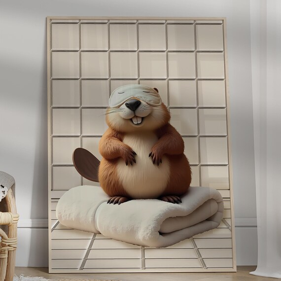 Sleepy Beaver Wearing a Sleep Mask Funny Bathroom Animal Poster