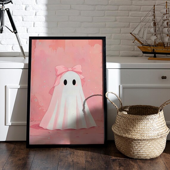 Coquette Preppy Wall Art Girly Halloween Poster Pink Decor Trendy Spooky Cute With Bow