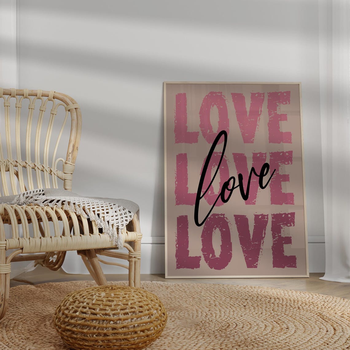 Love Typography Pink Distressed Lettering Script Romantic Wall Art