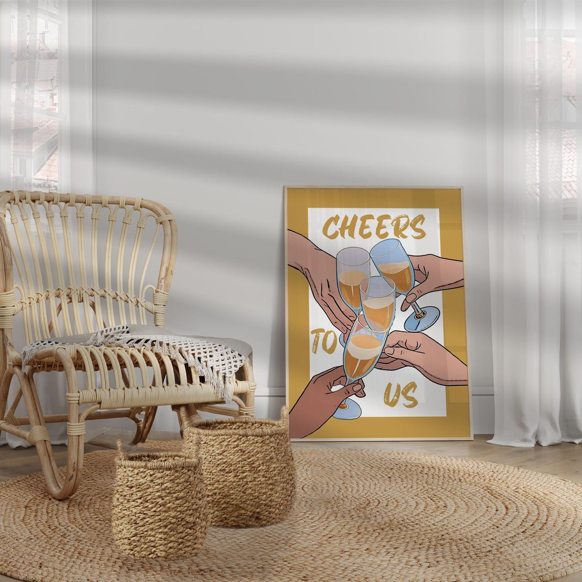 Cheers To Us Gold Champagne Toast Celebration Bar Cart Wall Art