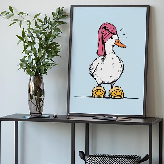 Cute Bathroom Duck Print Pink Yellow Retro Wall Art In Towel Preppy Dorm Decor Funny It Girl Poster