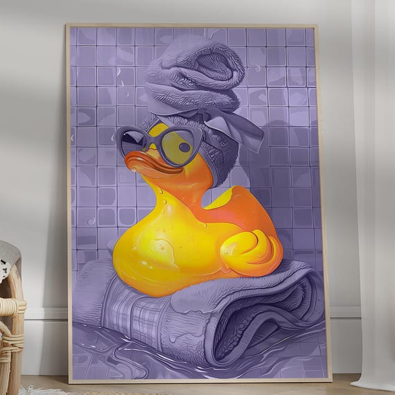 Cute Bathroom Duck Print Pink Retro Wall Art In Towel Preppy Dorm Decor Funny It Girl Poster