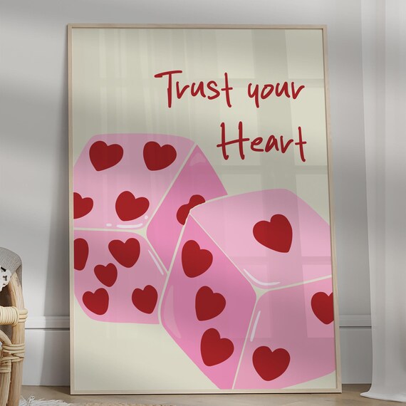 Lucky You Dice Print Retro Trendy Wall Art Playing Card Poster Preppy Bar Cart Decor Valentines Day