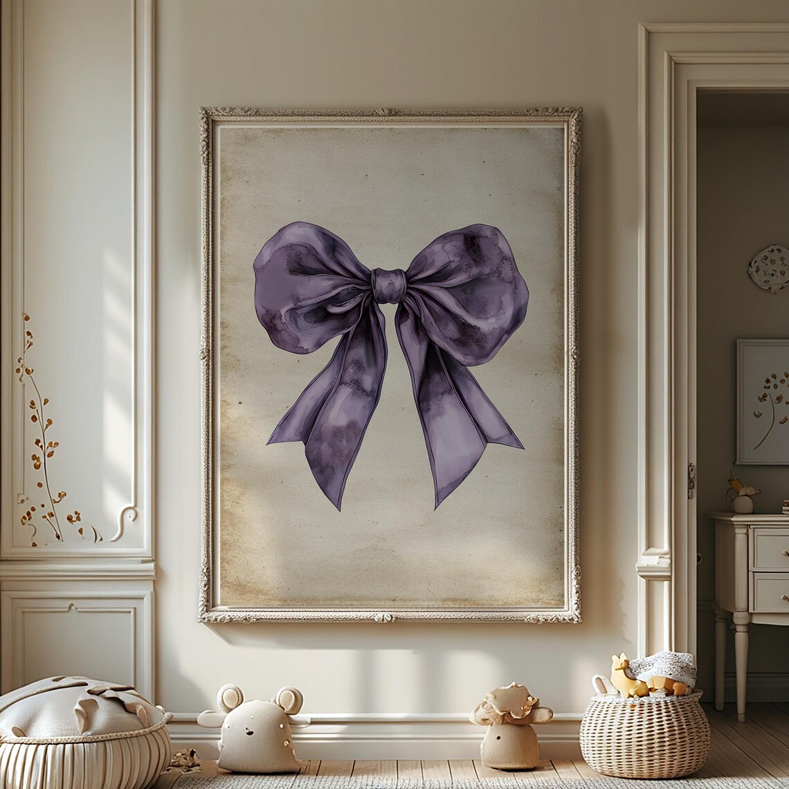 Purple Watercolor Bow Decor Elegant Feminine Ribbon Art Poster
