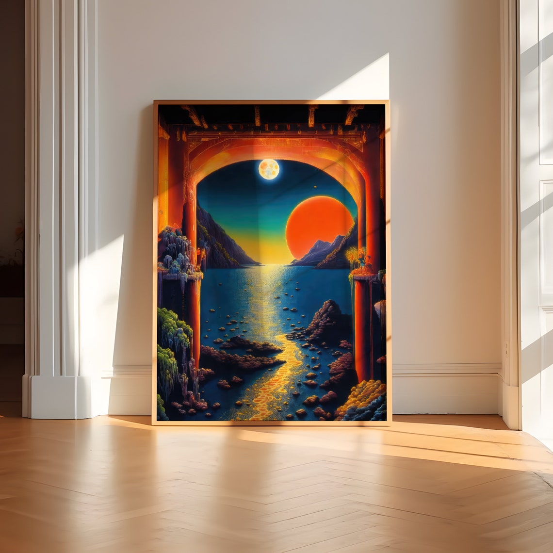 Surreal Archway Ocean Sunset Warm Colors Abstract Art Poster