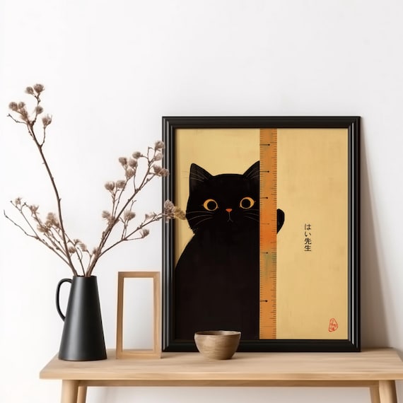 Yes Sensei Japanese Black Cat Artwork Gift For Teacher Appreciation Week Vintage Poster Funny Woodblock Print