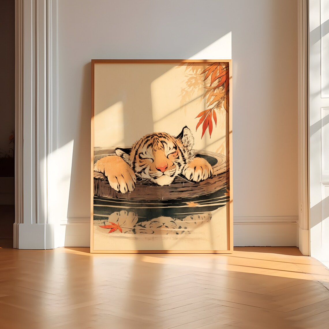 Japanese Tiger Bathing Poster, Kids Room Wall Art