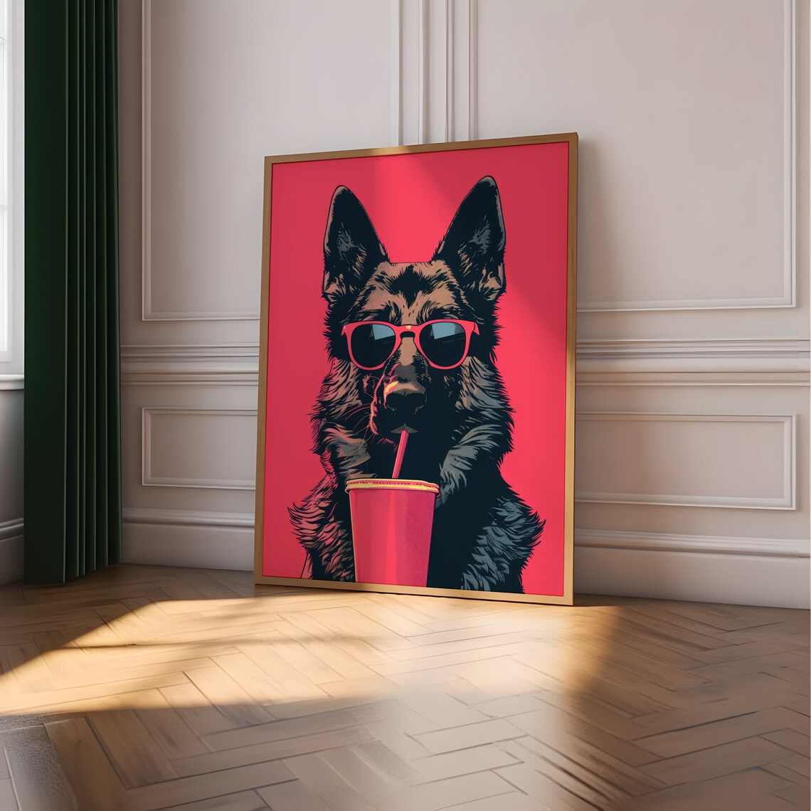 German Shepherd Coffee Poster, Funny Dog Kitchen Art