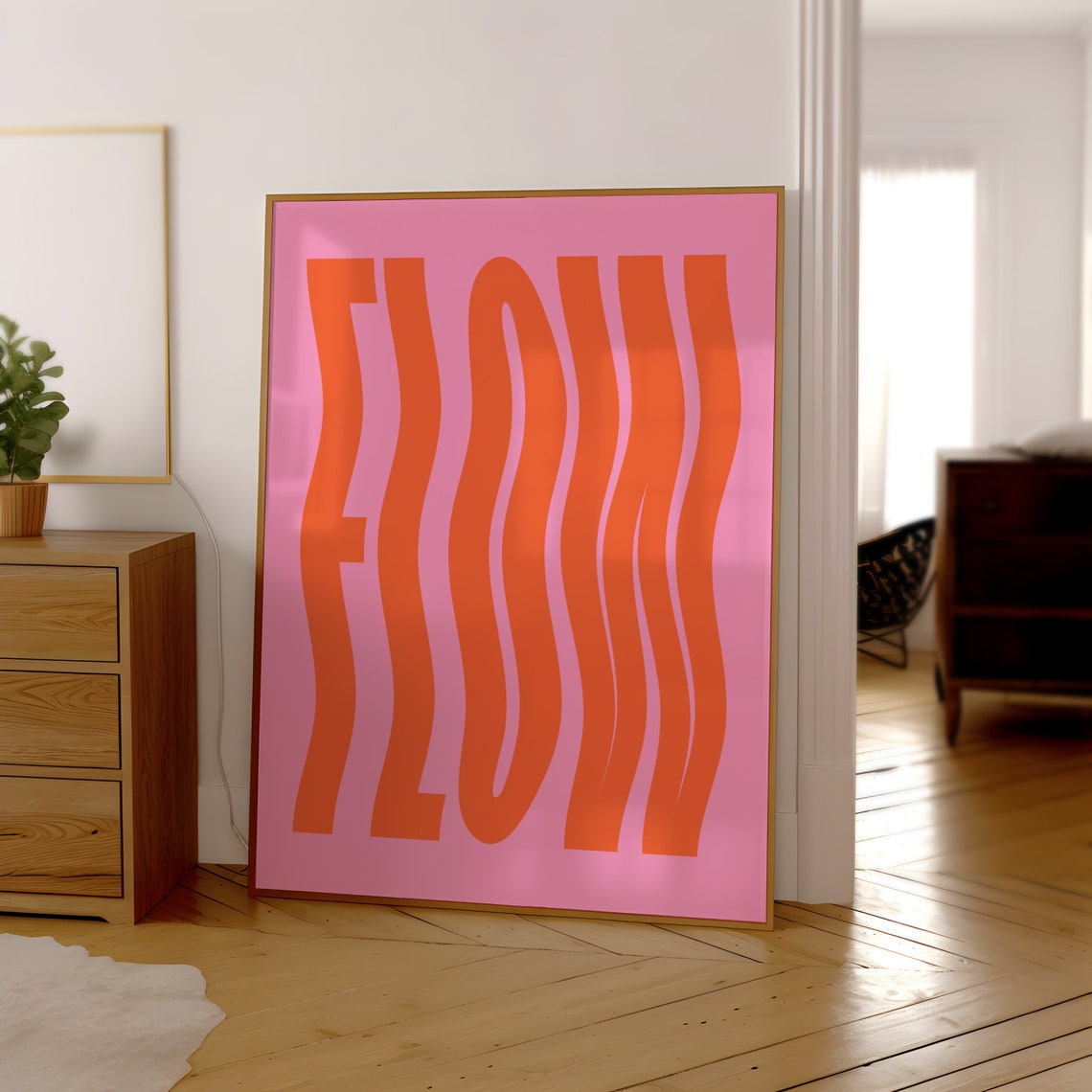 Flow Wavy Orange Bubble Letters Pink Retro Typography Wall Art - Image 3