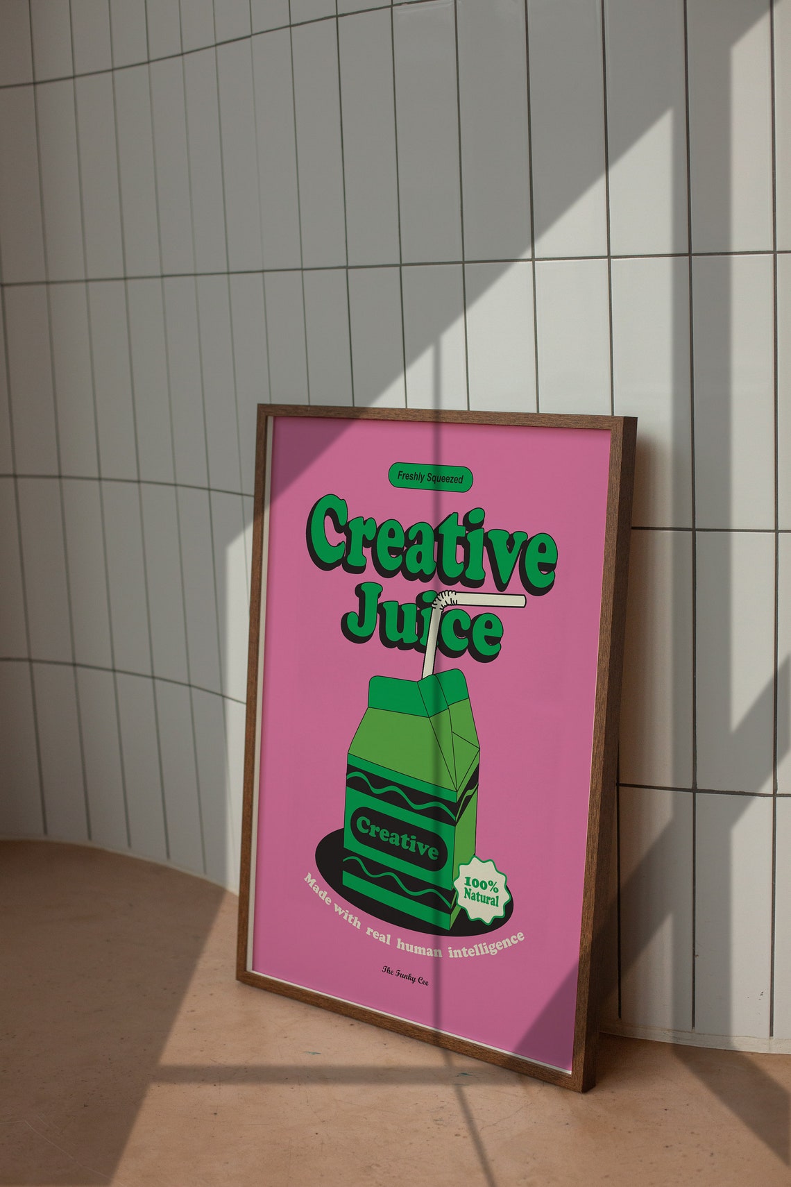 Creative Juice Pink and Green Retro Juice Carton Fun Art Poster - Image 4
