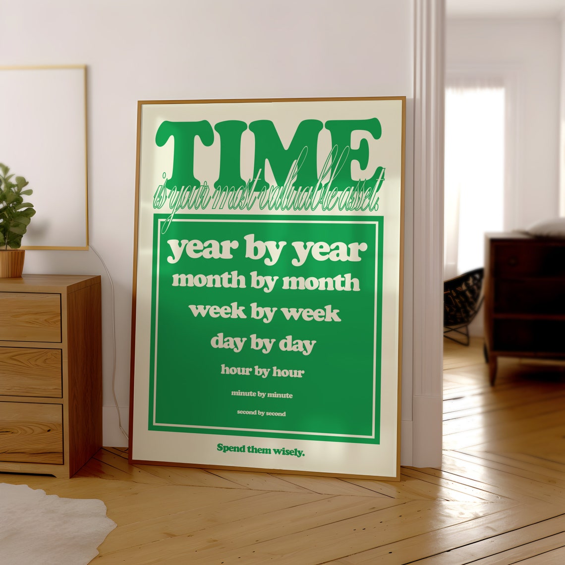 Time Is Your Most Valuable Asset Green Retro Motivational Poster - Image 3