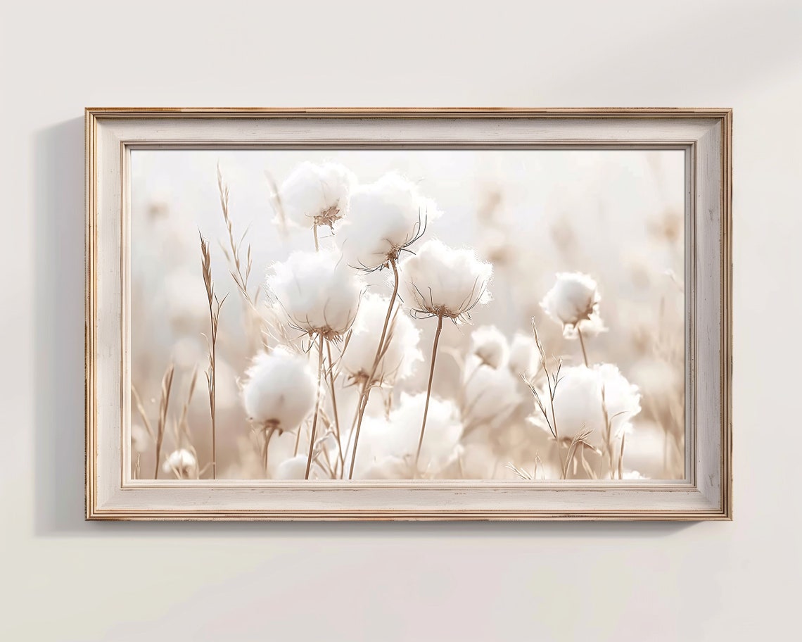 White Cotton Grass Fluffy Seed Heads Dreamy Neutral Botanical Poster - Image 2