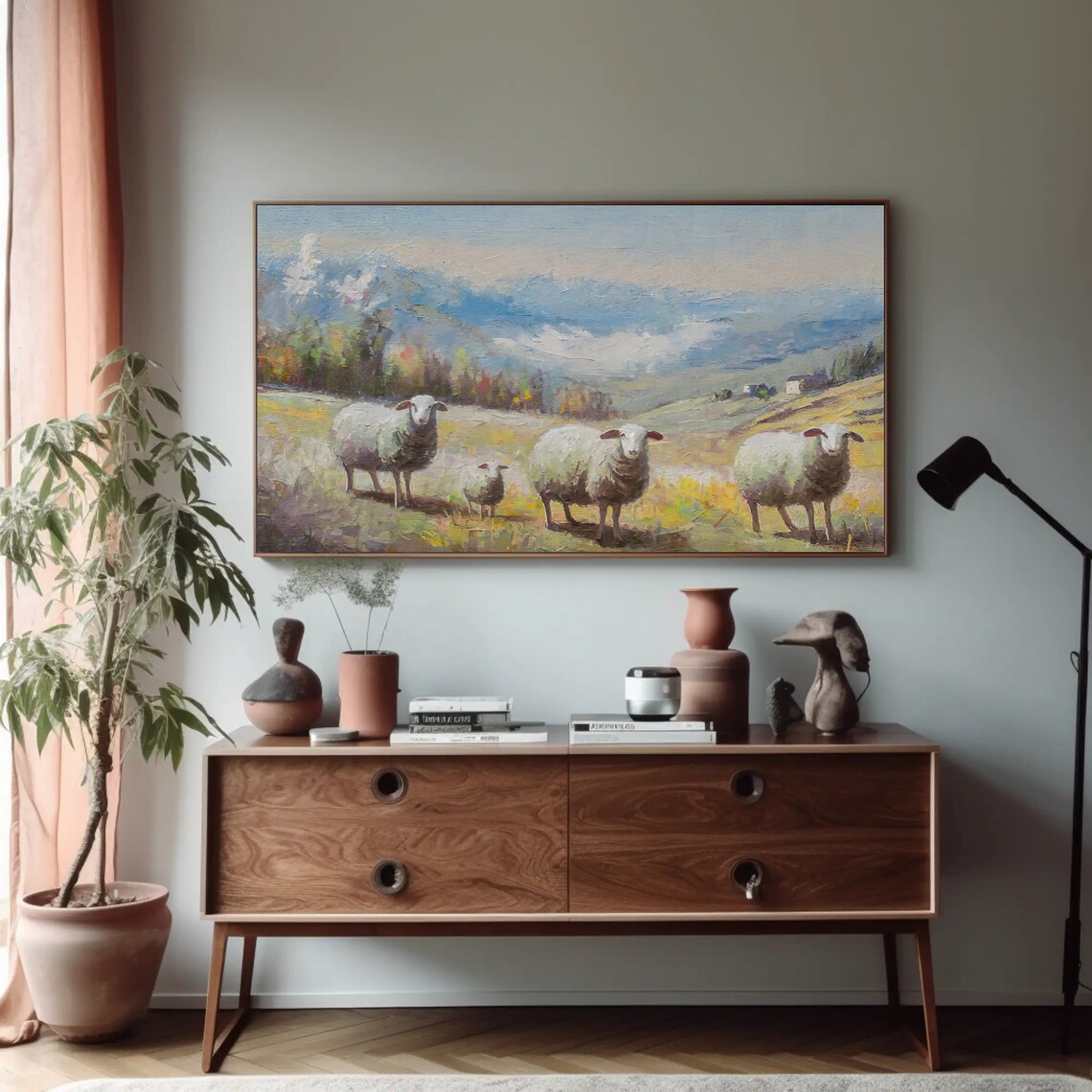 Sheep And Lamb In Mountain Meadow Vintage Farmhouse Animal Poster - Image 2