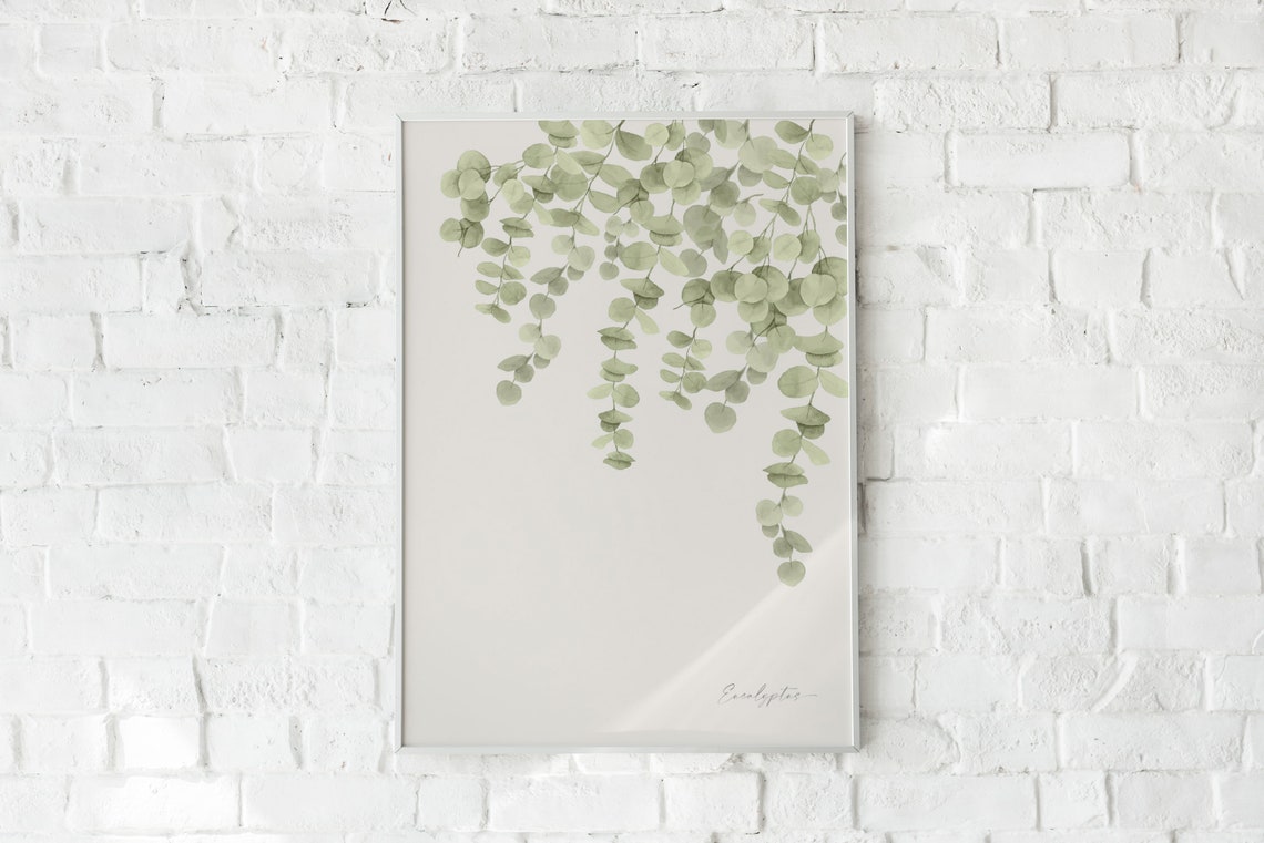 Eucalyptus Watercolor Botanical Green Leaves Hanging Sage Art Poster