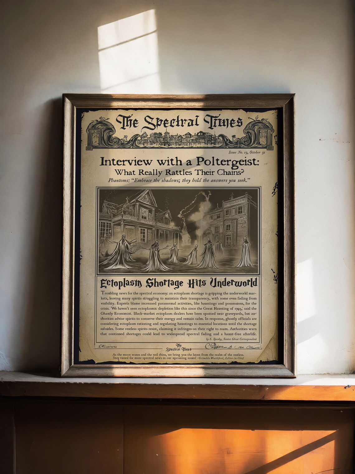 Spectral Times Vintage Halloween Newspaper Spooky Ghost Story Wall Art - Image 3