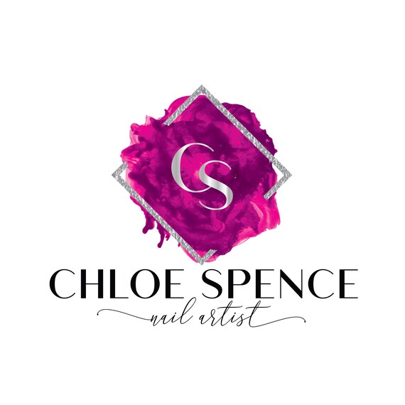 Chloe Spence Nail Artist Hot Pink Watercolor Logo Design Branding Poster