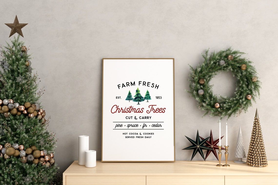 Farm Fresh Christmas Trees Cut and Carry Farmhouse Sign Art Poster - Image 2