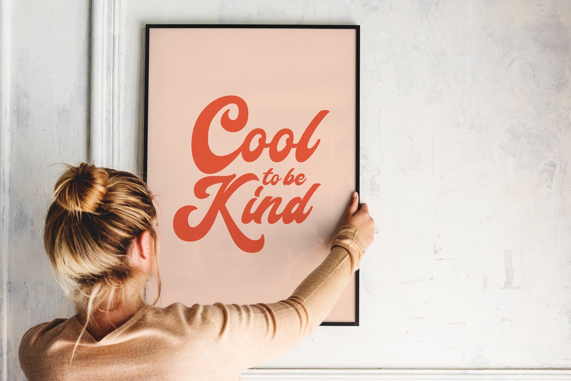 Cool To Be Kind Retro Orange Script Boho Kindness Quote Poster - Image 2