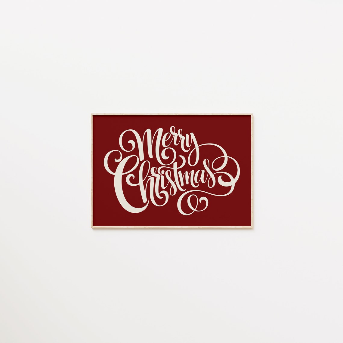 Merry Christmas Script Typography Holiday Sign Cream on Red Wall Art - Image 4