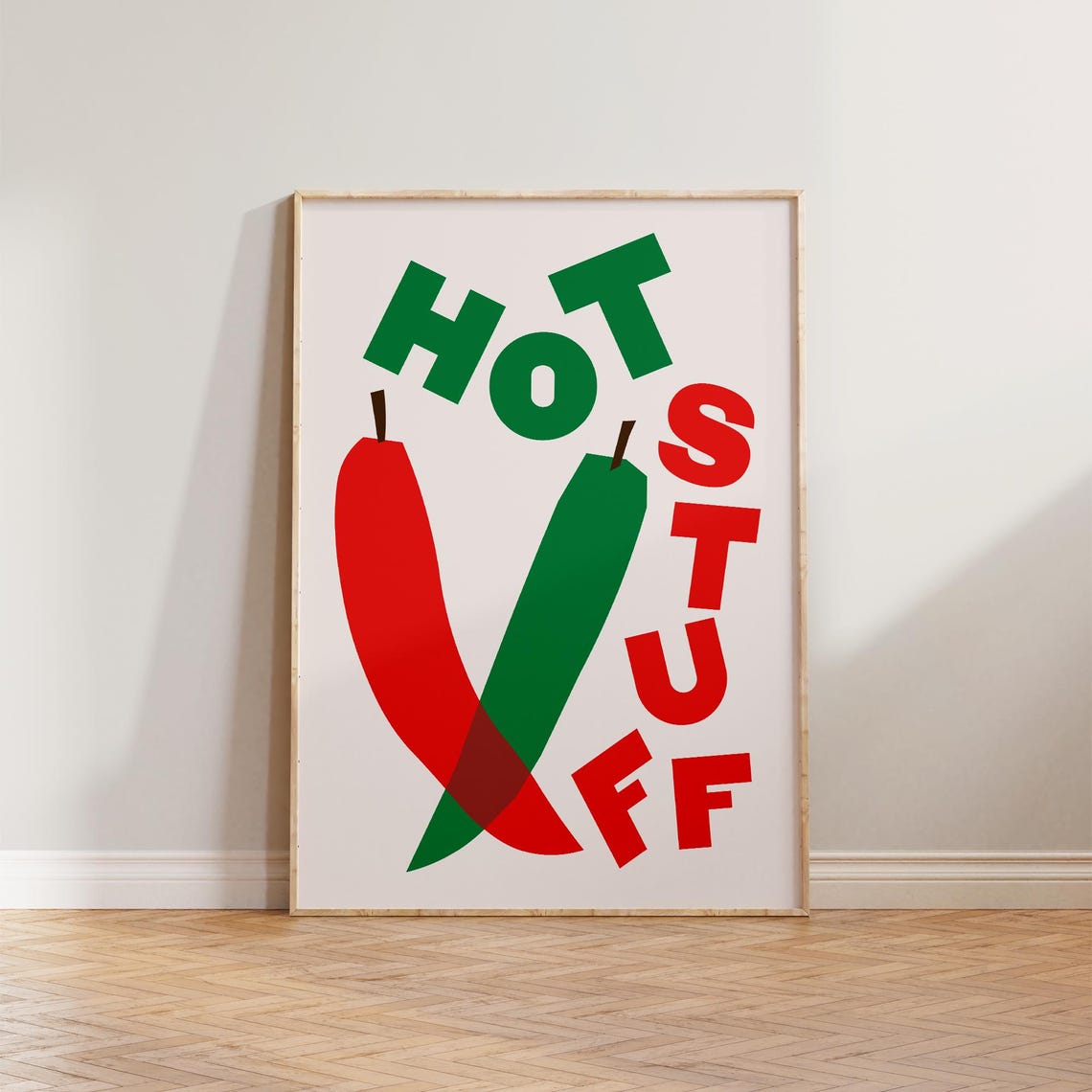 Hot Stuff Chili Peppers Bold Retro Red Green Kitchen Art Poster