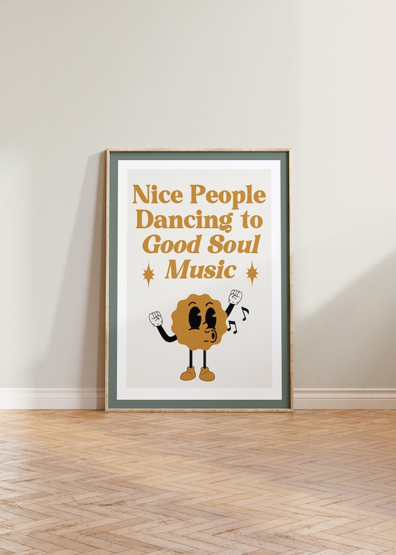 Music Retro Print Cartoon Nice People Dancing To Soul Poster Wall Art Decor Fun