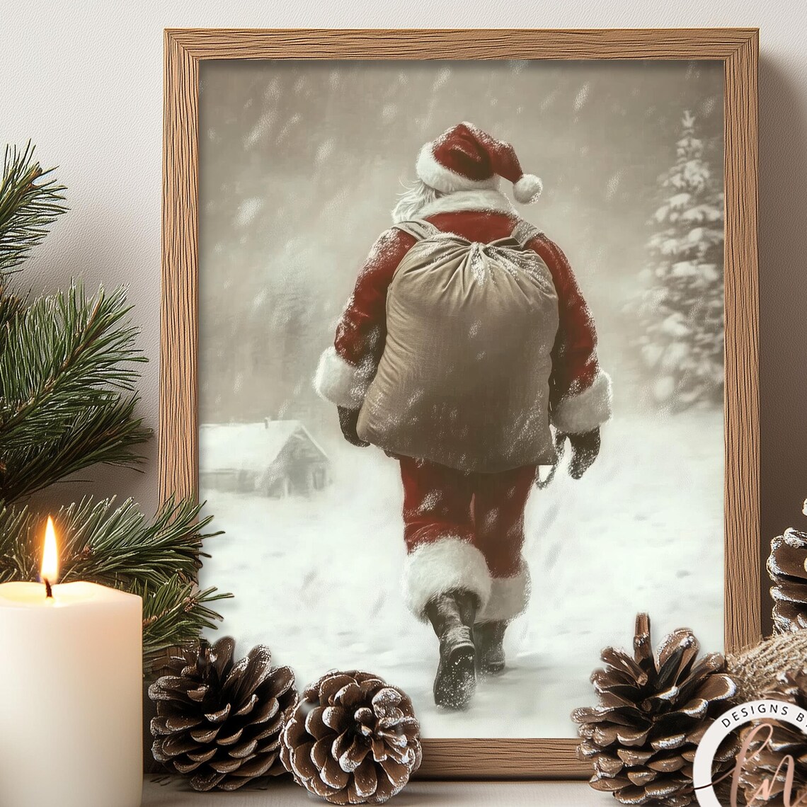 Vintage Santa Christmas Eve Holiday Poster Print