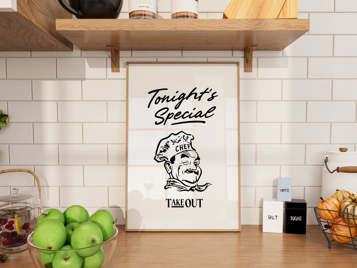 Takeout Chef Print Funny Kitchen Art Wall Decor Retro Kitchen Wall Art Cooking Poster Food Humor Amusing Gift For Home Cook