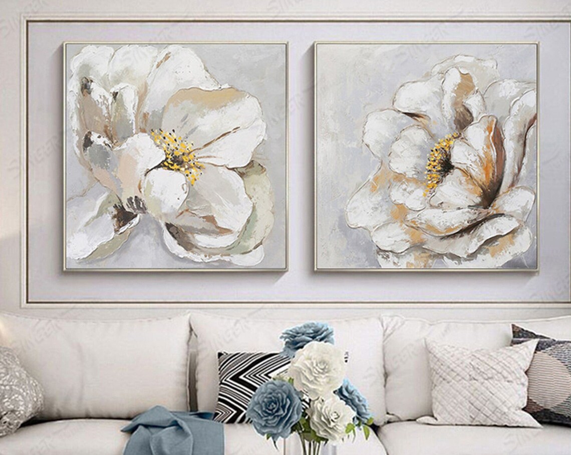 Abstract 3D Texture Flower Painting, Wabi Sabi Decor - Image 3