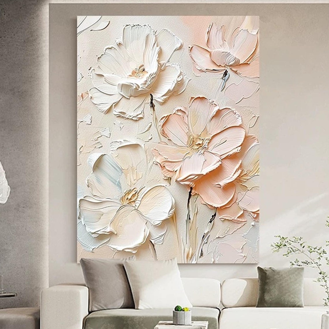 Oversized White Peach Blossom 3D Textured Floral Painting Poster - Image 5