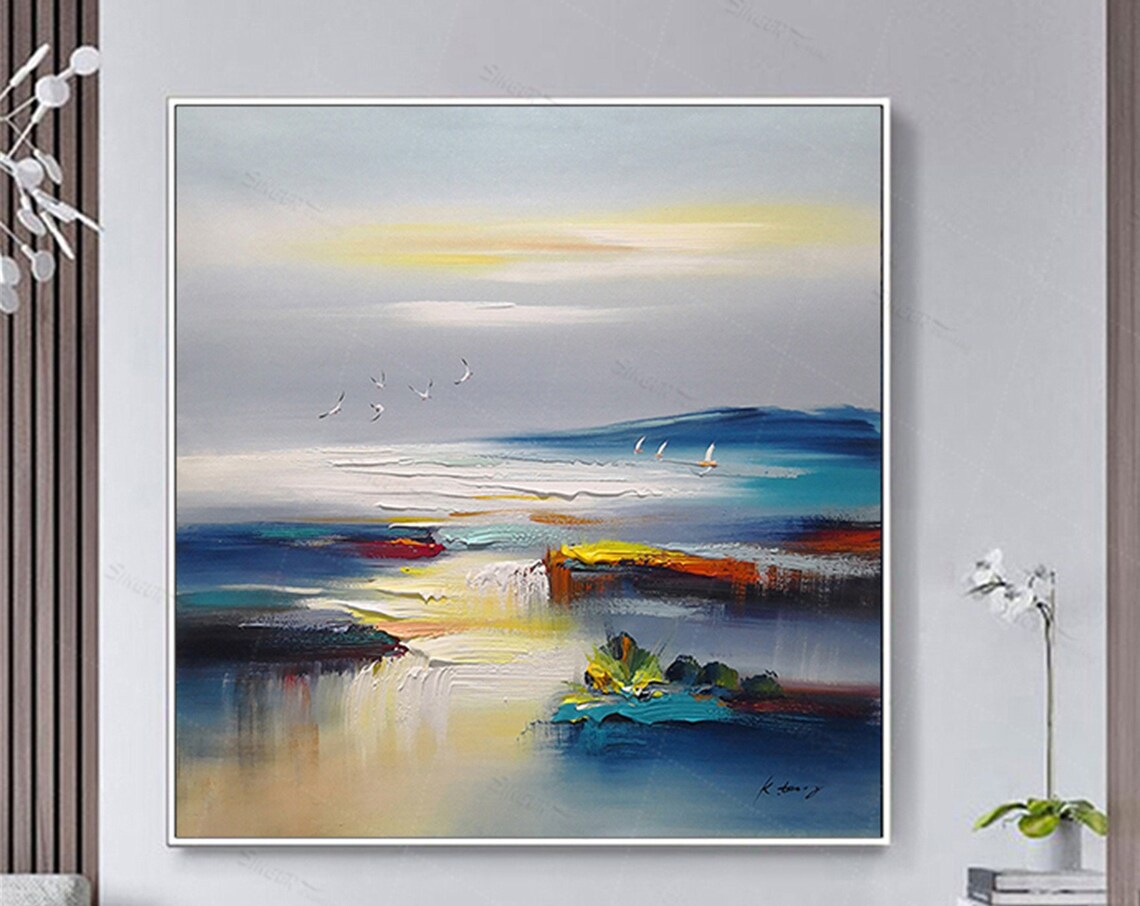 Navy Blue Abstract Seascape Abstract Wall Art Print - Image 3