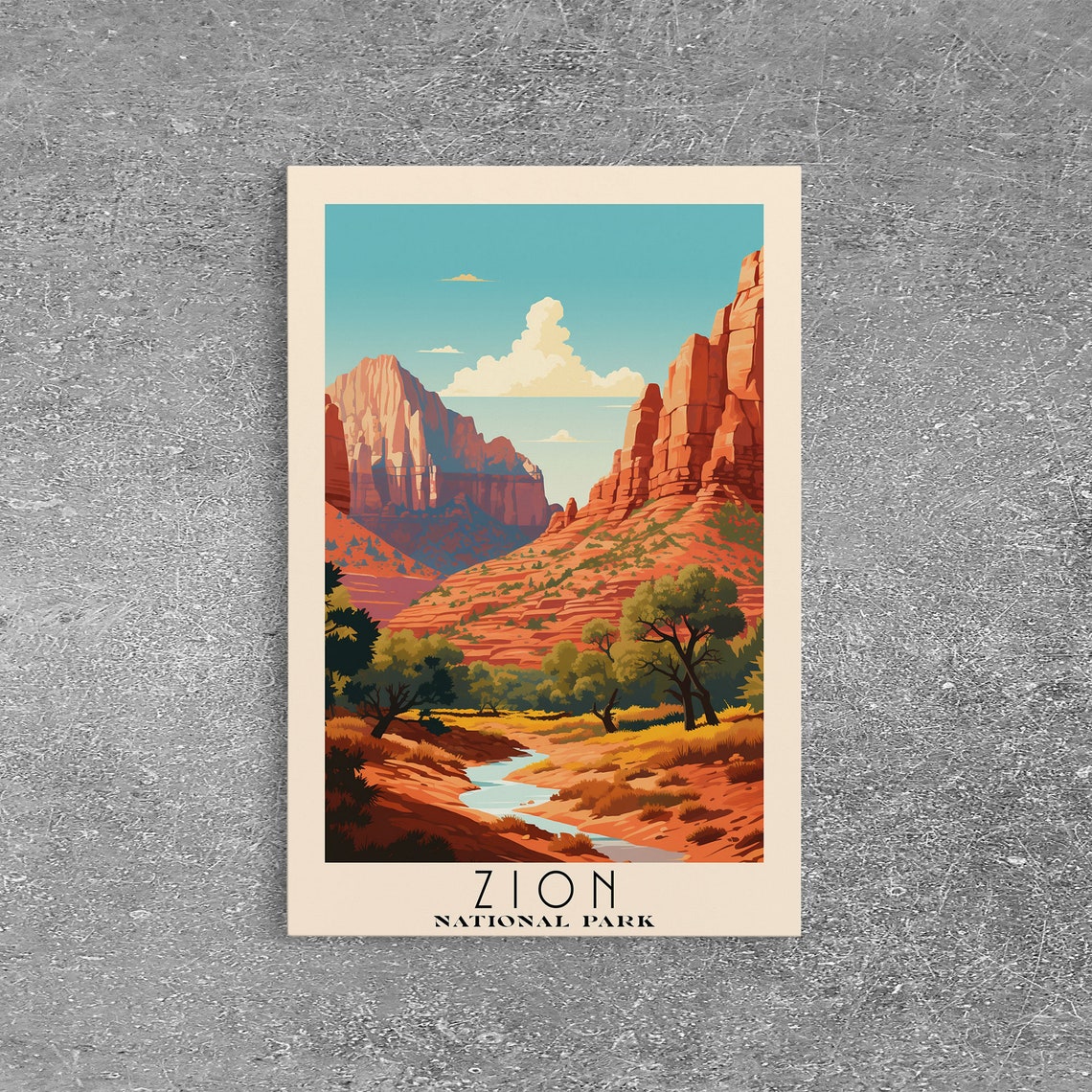 Zion National Park Red Rock Cliffs Desert Stream Travel Poster - Image 3