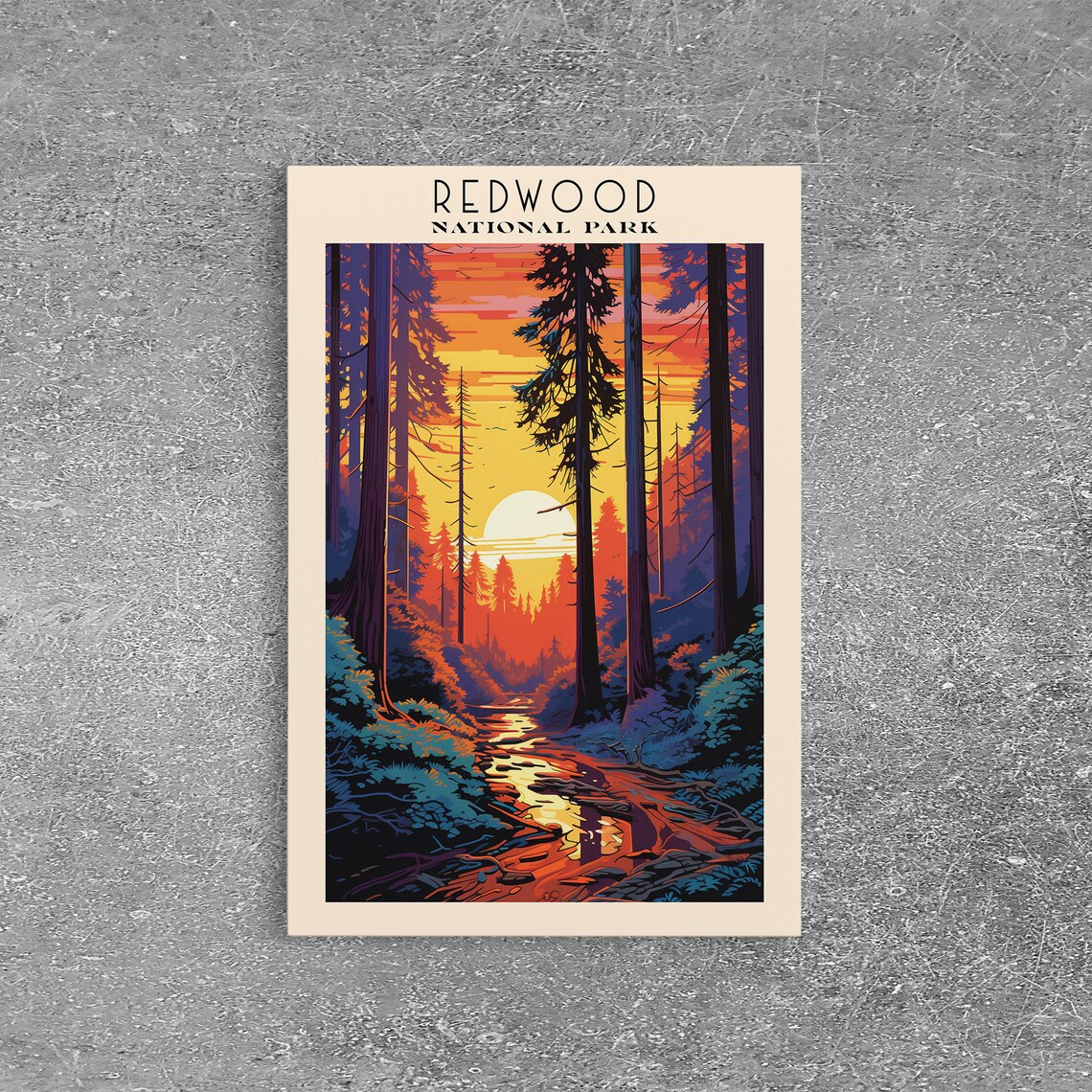 Redwood National Park Sunset Through Tall Redwoods Travel Poster - Image 2