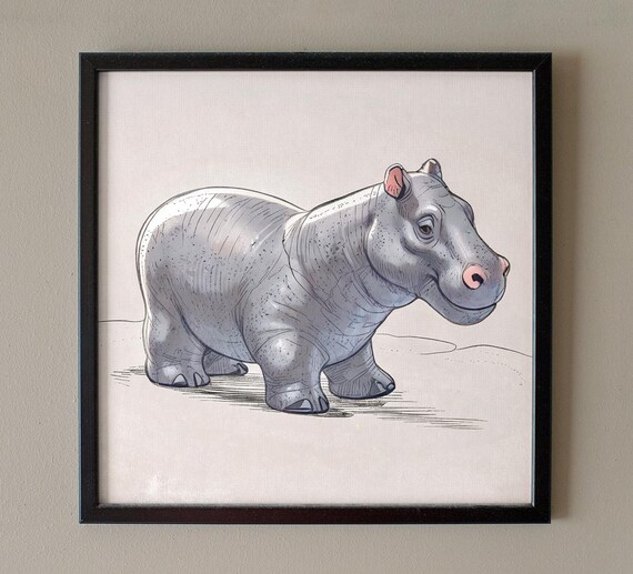 Hippo Lover Gift, Animal Poster For Kids