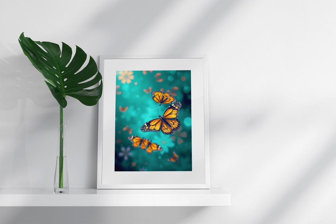 Butterflies Green Monarch Butterfly, Surrealistic Painting - Image 4