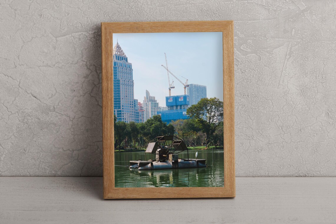 City Park Lake with Paddle Boat and Skyscrapers Travel Photo Poster