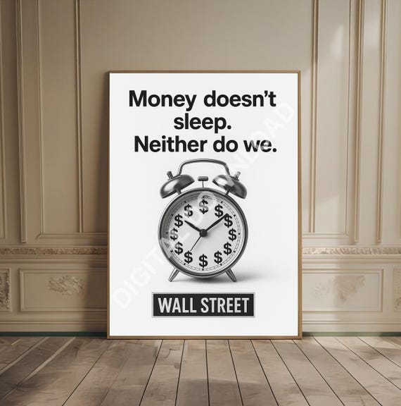 Wall Street Minimalist Black And White Art Financial Decor Finance Bro Gift Old Money Motivational Office Print Stocks Poster