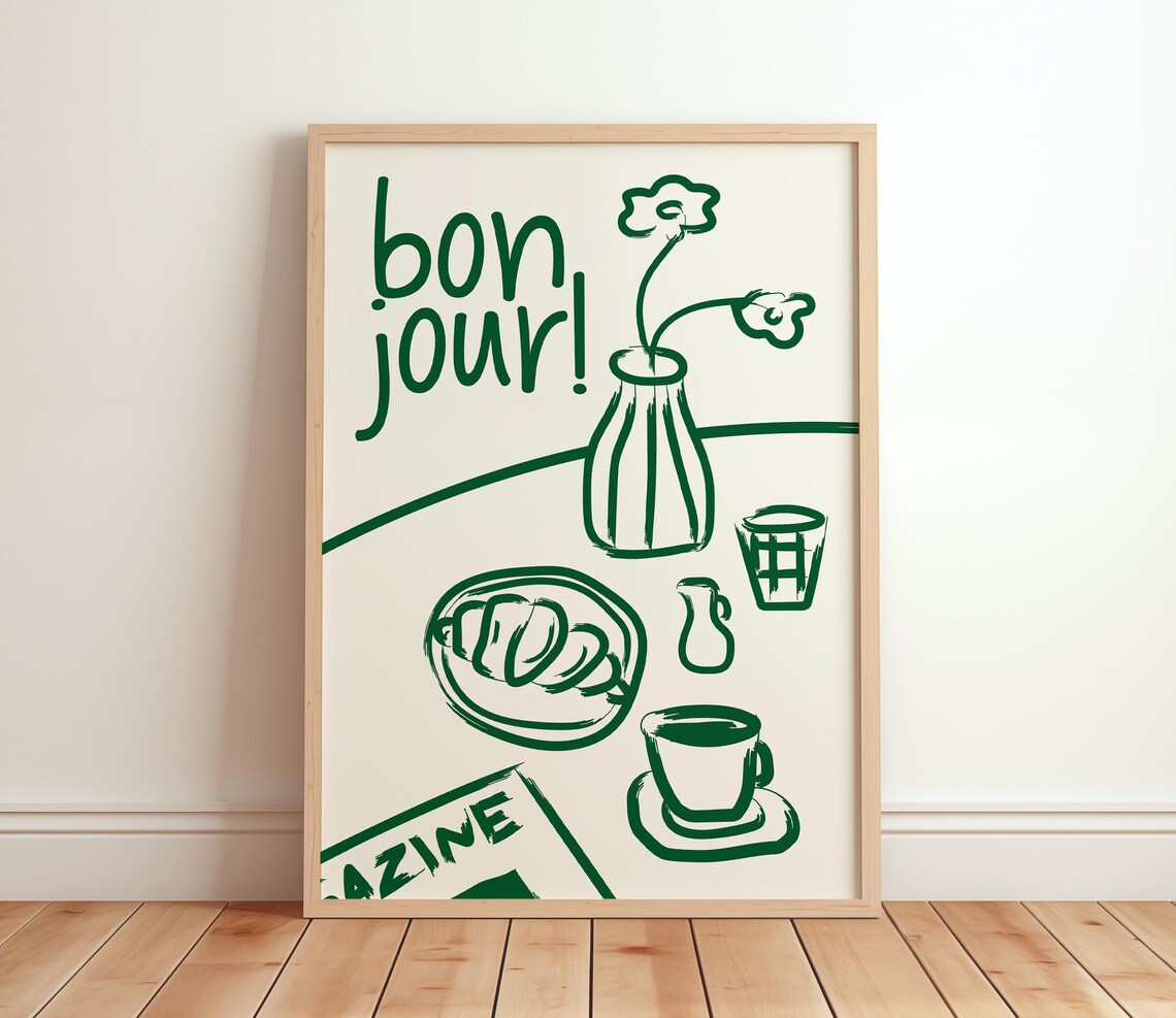 Bonjour Poster French Breakfast Retro Kitchen Art Print